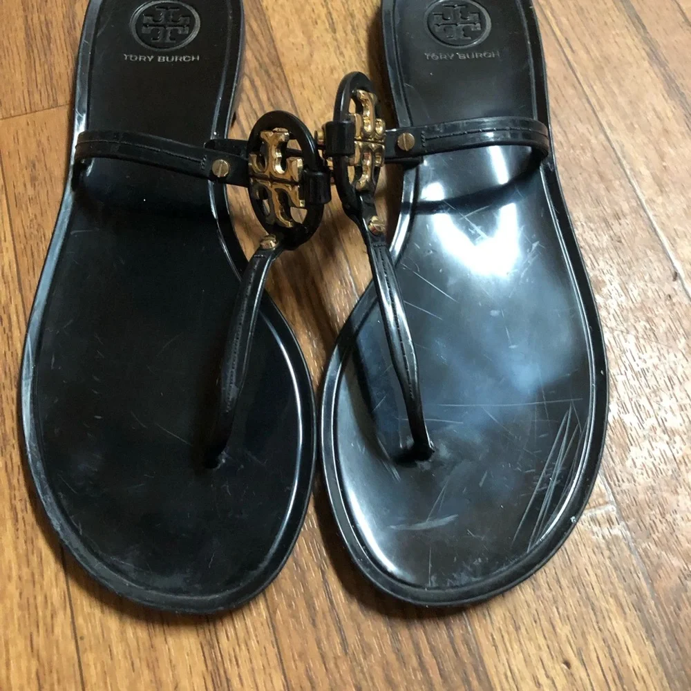 Tory Burch Black Logo Toe-Post Sandals